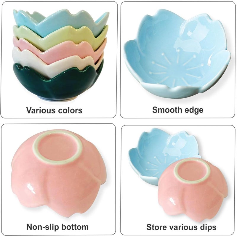 WHJY Pink Cherry Blossom Dish Set Cute Pink Ceramic Plates SauceSeasoning Dish Sushi Dishes Soy Dipping Bowl Dessert Appetizer Plates Serving Dish for Kitchen Home  Set of 5 - Image 3