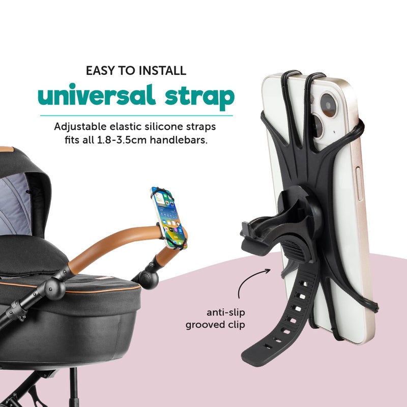 Hoovy Stroller Phone Mount | Silicone Stroller Phone Holder | Cell Phone Holder for Strollers, Shopping Carts, or Handlebars | Phone Holder Mount for Strollers - Image 3