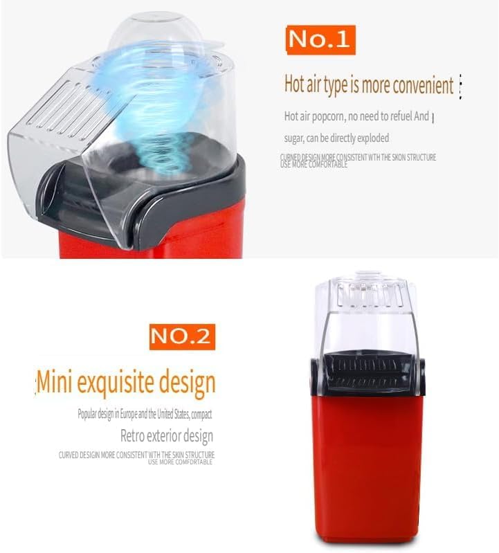 AMINAC Popcorn Maker Popcorn Machine Electric Hot Air, 1200W Home Movie Theater, Oil-Free BPA-Free Pop Corn Snack, Red 220V - Image 4