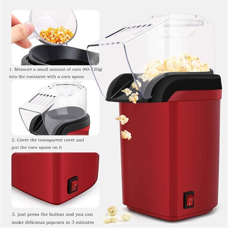 AMINAC Popcorn Maker Popcorn Machine Electric Hot Air, 1200W Home Movie Theater, Oil-Free BPA-Free Pop Corn Snack, Red 220V - Image 2