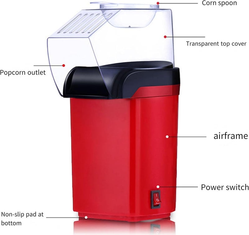 AMINAC Popcorn Maker Popcorn Machine Electric Hot Air, 1200W Home Movie Theater, Oil-Free BPA-Free Pop Corn Snack, Red 220V - Image 5