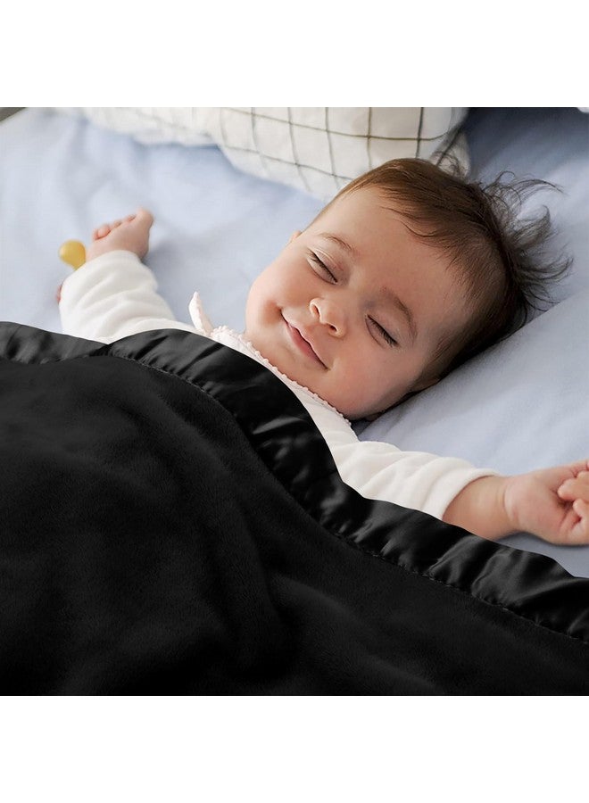 Pro Goleem Fleece Baby Blanket with 2 Inch Satin Trim Soft Anti-Static Plush Blanket for Boys and Girls Christmas Baby Gifts for Babies Black 30''x40'' - Image 2