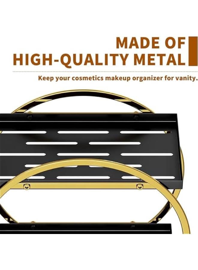 HOOKOR Makeup Organizer for Vanity, Black Gold Perfume Organizer for Dresser- 2 Tier Skincare Organizers Bathroom Countertop Organizer, Make Up Counter Shelf Cosmetic Display Tray (55-02) - Image 4