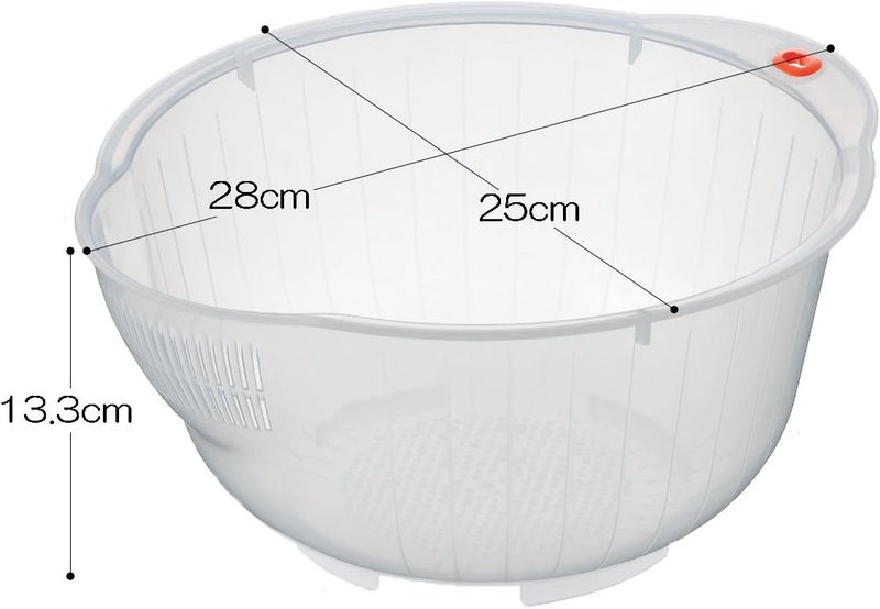 Inomata Japanese Rice Washing Bowl with Side and Bottom Drainers - Clear Plastic - Image 2