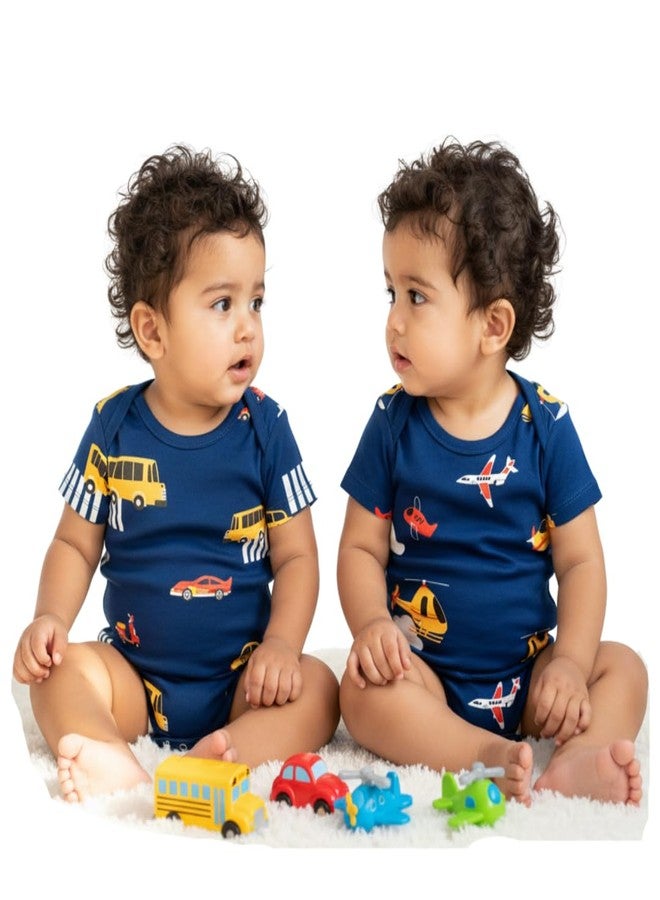 TwinsTribe Cotton Wheels and Wings Printed Twins Onesie Set for Babies (Set of 2 Onesie, 3-6 Months) - Image 2