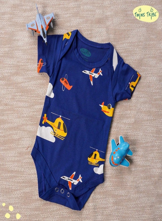 TwinsTribe Cotton Wheels and Wings Printed Twins Onesie Set for Babies (Set of 2 Onesie, 3-6 Months) - Image 5