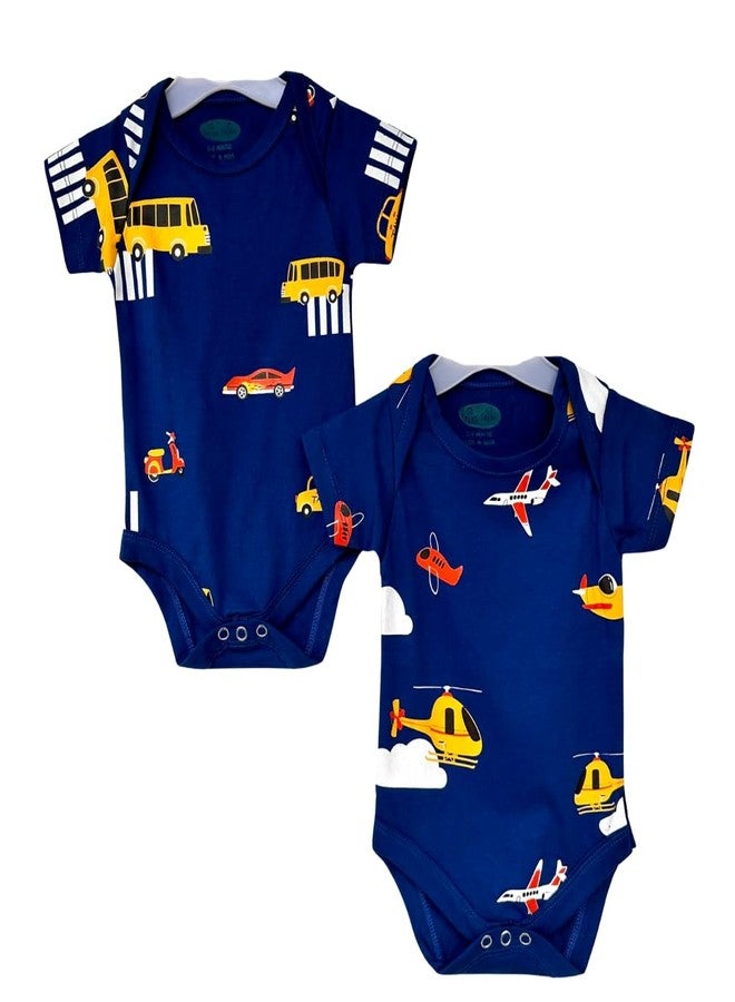 TwinsTribe Cotton Wheels and Wings Printed Twins Onesie Set for Babies (Set of 2 Onesie, 3-6 Months) - Image 1