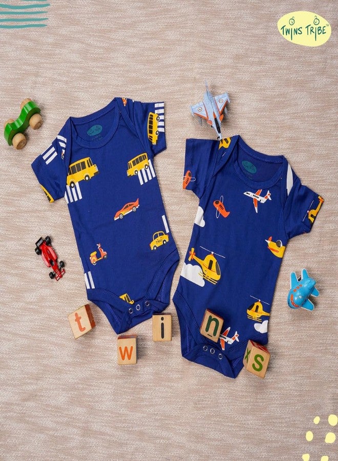 TwinsTribe Cotton Wheels and Wings Printed Twins Onesie Set for Babies (Set of 2 Onesie, 3-6 Months) - Image 3