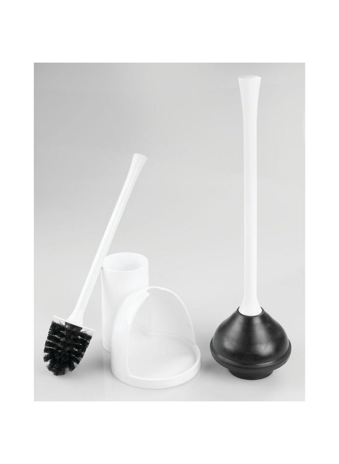 InterDesign iDesign Una Plastic Toilet Bowl Brush and Plunger Combo Set for Bathroom Cleaning and Storage, White  - Image 4