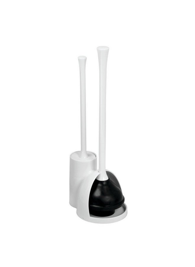 InterDesign iDesign Una Plastic Toilet Bowl Brush and Plunger Combo Set for Bathroom Cleaning and Storage, White  - Image 2