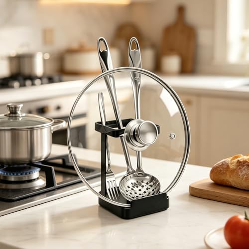 vocheer Pot Lid Holder, Kitchen Organizer Rack Spoon Rest Rack Holder-Lid Stand for Utensils in Kitchen, Black - Image 2