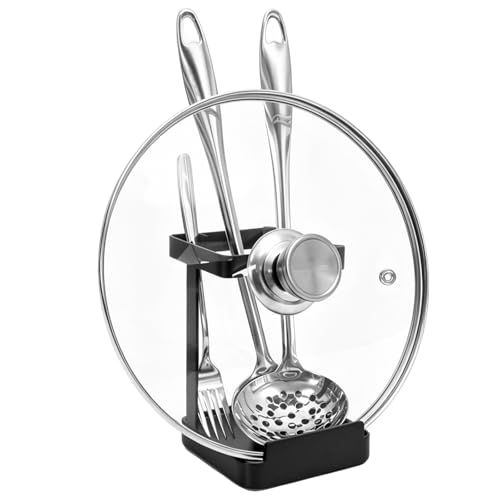 vocheer Pot Lid Holder, Kitchen Organizer Rack Spoon Rest Rack Holder-Lid Stand for Utensils in Kitchen, Black - Image 1