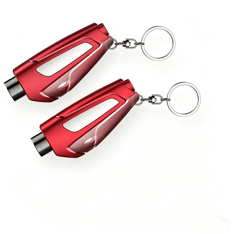 2pcs Red 3 in 1 Car Safety Hammer Emergency Window Breaker Seat Belt Cutter High Hardness Tungsten Steel Key with Keychain - Image 1