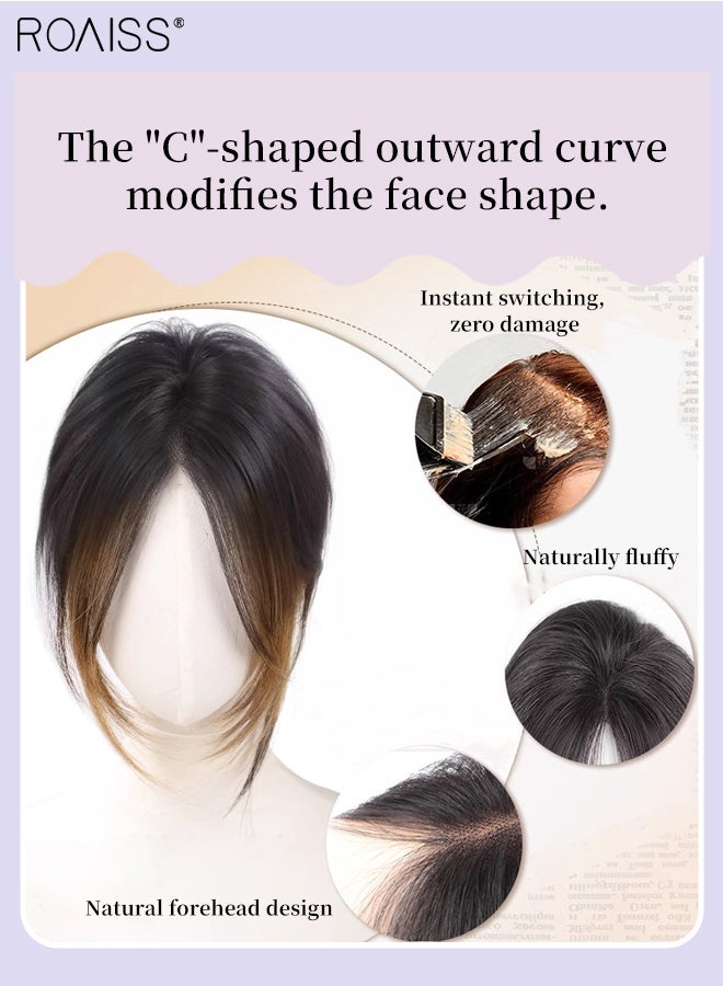 roaiss Women's Invisible Hair Topper with Bangs, Elegant Middle-parted Bangs, Thin  Breathable Inner Net Hairpiece, Suitable for Women with Sparse Hair Loss, Covering Grey Hair Increasing Hair Volume, Natural Blackwith Flax Gold - Image 4