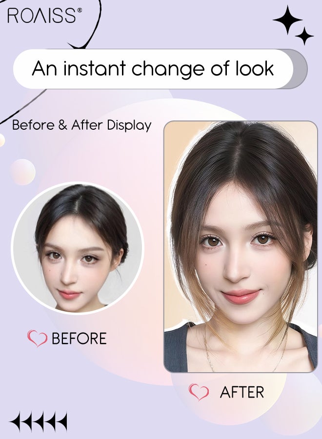 roaiss Women's Invisible Hair Topper with Bangs, Elegant Middle-parted Bangs, Thin  Breathable Inner Net Hairpiece, Suitable for Women with Sparse Hair Loss, Covering Grey Hair Increasing Hair Volume, Natural Blackwith Flax Gold - Image 2