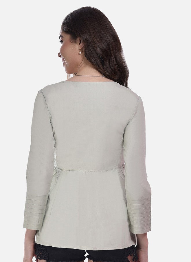 FIMS Pack of 2 Geometric Embroidered Gathered Detailed Cotton Peplum Tops - Image 4