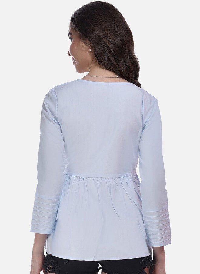 FIMS Pack of 2 Geometric Embroidered Gathered Detailed Cotton Peplum Tops - Image 5