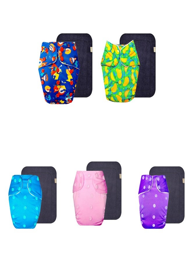 Dumbledo Premium Cloth Diaper with Black Insert (Pack of 5) | Snug Fit | Leakproof | Adjustable Snaps | All-Day Wear | 3 Months - 3 Years | Unisex Baby - Image 1