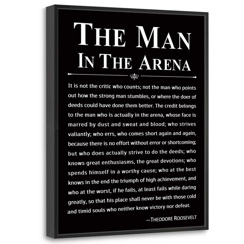 Howwii Office Wall Art Inspirational Decor The Man in the Arena Framed 12x16 Motivational Positive Quote Print Canvas Wall Decor Gift for MenWomen Black - Image 2