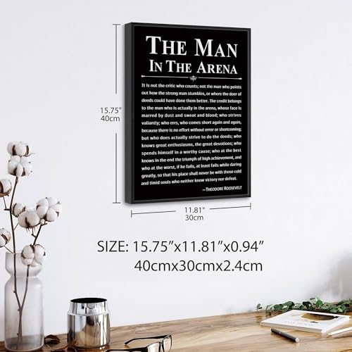 Howwii Office Wall Art Inspirational Decor The Man in the Arena Framed 12x16 Motivational Positive Quote Print Canvas Wall Decor Gift for MenWomen Black - Image 3