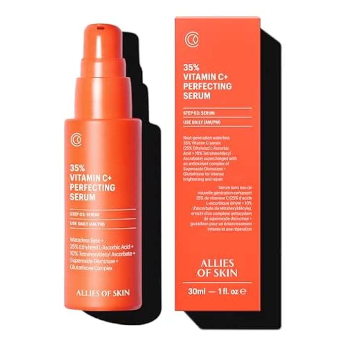 Allies of Skin 35% Vitamin C Extra Strength Serum | Waterless Professional Grade Face Serum with Niacinamide | Highly Concentrated Formula to Plump & Firm Skin | Hydrating Anti-Aging Skincare | 1 oz - Image 1