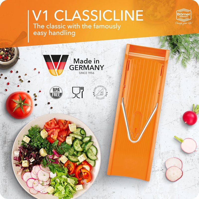 Börner by Reston Lloyd Mandoline Slicer V1 (Starter Set) • V-Slicer with 5 Thickness Settings & Food Holder • Adjustable Kitchen Slicer for Vegetables & Fruits • Color: Orange - Image 3