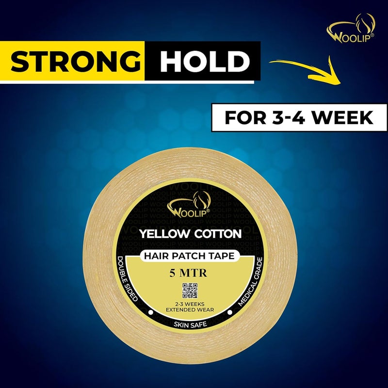 Woolip Blue Hair Patch Tape For Men - Super Ultra Hold Up To 2-3 Weeks | Waterproof No shine Tape For Hair Wigs | 1 Inch Cotton Material | Double sided YellowTape - 5M - Image 3
