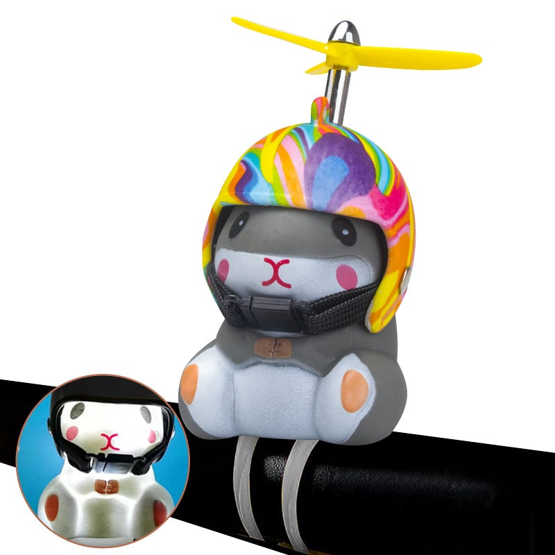ونوو Wonuu Duck Bike Bell مع ضوء وخوذة لطيف الهامستر دراجة القرن لوحة القيادة الديكور الهامستر لعبة دراجة نارية أجراس الدراجة المطاط بطة ديكورات لوحة القيادة السيارة (قوس قزح الهامستر) - Image 1