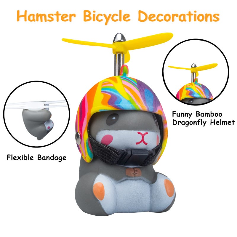 ونوو Wonuu Duck Bike Bell مع ضوء وخوذة لطيف الهامستر دراجة القرن لوحة القيادة الديكور الهامستر لعبة دراجة نارية أجراس الدراجة المطاط بطة ديكورات لوحة القيادة السيارة (قوس قزح الهامستر) - Image 3