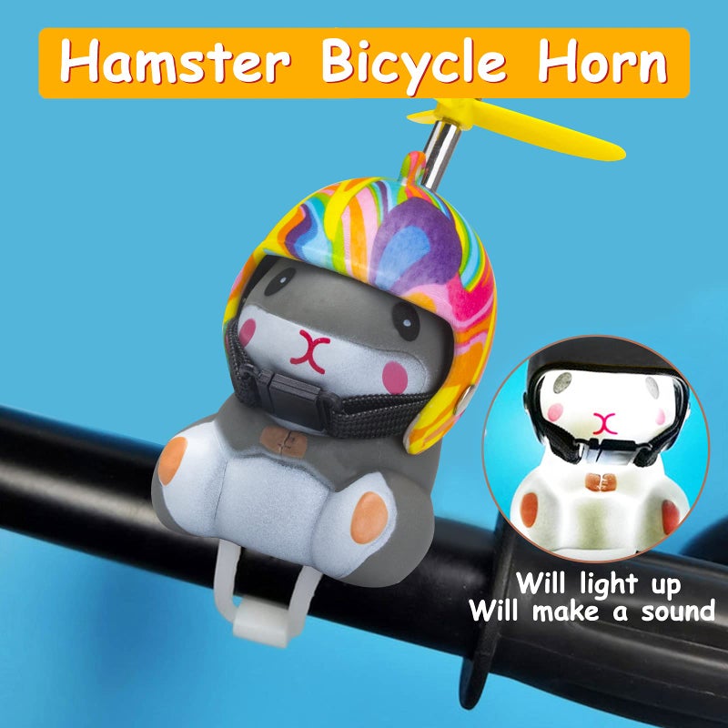ونوو Wonuu Duck Bike Bell مع ضوء وخوذة لطيف الهامستر دراجة القرن لوحة القيادة الديكور الهامستر لعبة دراجة نارية أجراس الدراجة المطاط بطة ديكورات لوحة القيادة السيارة (قوس قزح الهامستر) - Image 2