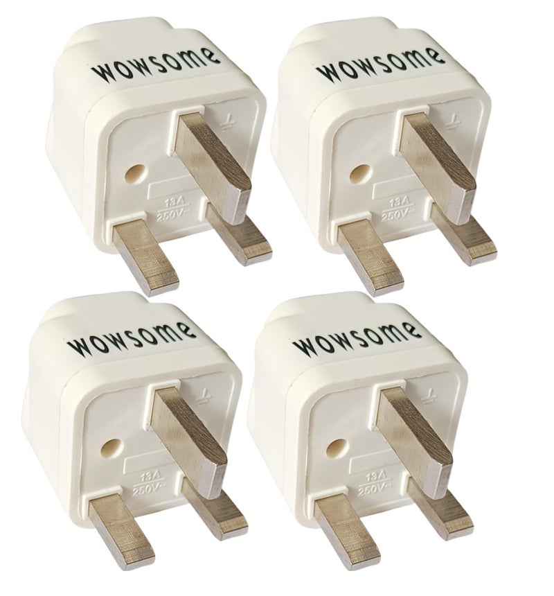 WOWSOME Wowsome UK Converter Plug Adapter for Travel to UK UAE HongKong Singapore Scotland Wales Ireland etc 13A Type G Universal Travel Adaptor Power Plug 4 Pack White - Image 1