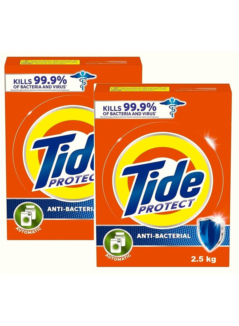 Tide Automatic Protect Antibacterial Laundry Detergent Powder 2.5Kg Pack of 2 - Image 1