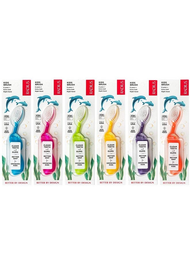 RADIUS Kidz Toothbrush Children's Right Hand BPA Free ADA Accepted Designed to Clean Teeth & Gums for Children 6 Years & Up - Assorted Colors - Pack of 6 - Image 1