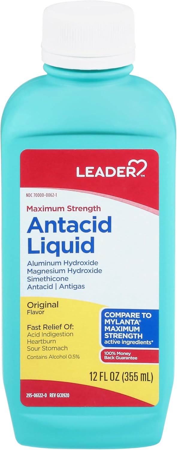 Leader Antacid Liquid with Aluminum Hydroxide Simethicone AntacidAntigas for Heartburn Relief Acid Indigestion Pressure Bloating Sour Stomach Original Flavor MYLANTA 12 FL OZ Pack of 1 - Image 1