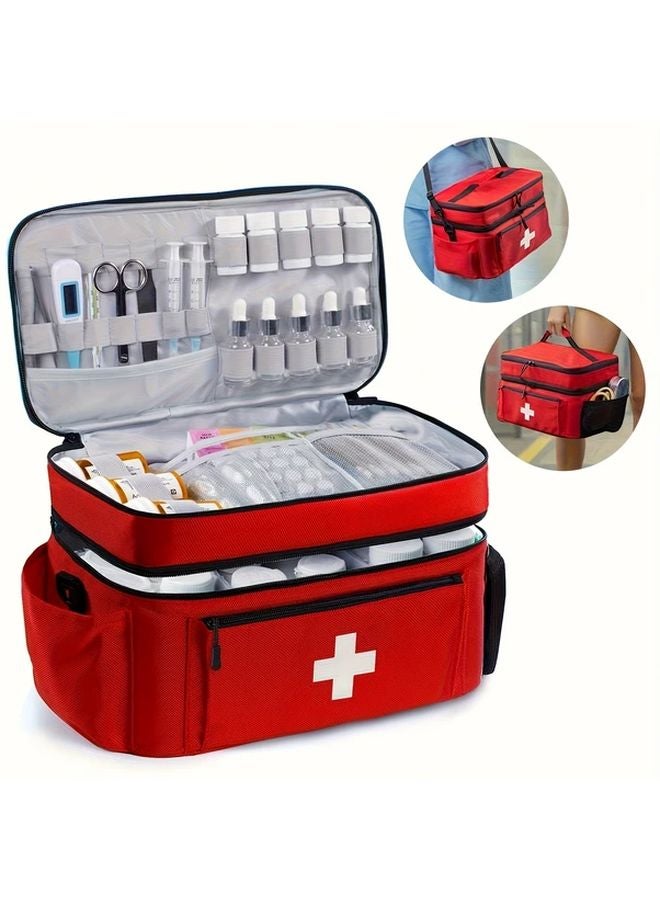 Gray Large Capacity Travel First Aid Kit Double Layer Nylon Medical Bag - Image 2