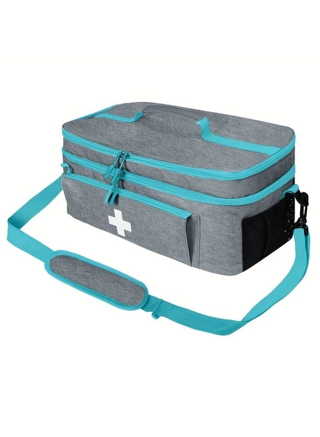Gray Large Capacity Travel First Aid Kit Double Layer Nylon Medical Bag - Image 1