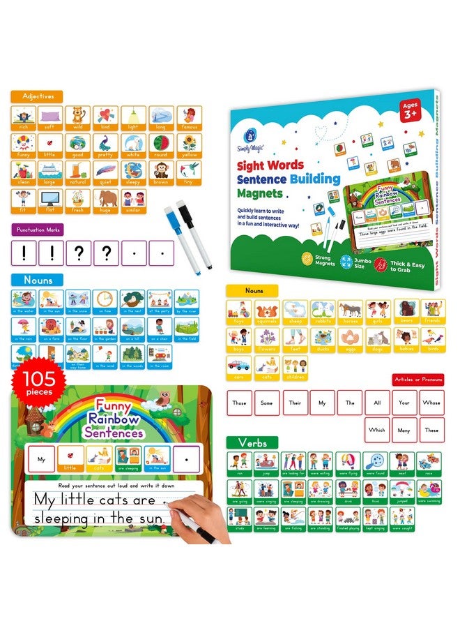 Simply magic 105 PCS Sentence Building Kit for Kids, Sight Word Magnets, Word Magnets for Fridge, Speak and Spell, Speech Therapy Toys for Toddlers 3-4, Classroom Must Haves for Learning to Read - Simply Magic  - Image 1
