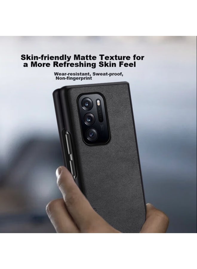 Shangsu, Suitable For Oppo Find N Phone Case, Oppo Find N Protective Cover, Sheepskin Leather Left And Right Folding Style, Silicone Soft Shell, Shockproof, Wear-resistant, For Women And Men, Outer Case, Starry Black - Image 2