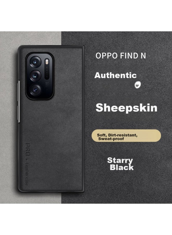 Shangsu, Suitable For Oppo Find N Phone Case, Oppo Find N Protective Cover, Sheepskin Leather Left And Right Folding Style, Silicone Soft Shell, Shockproof, Wear-resistant, For Women And Men, Outer Case, Starry Black - Image 1