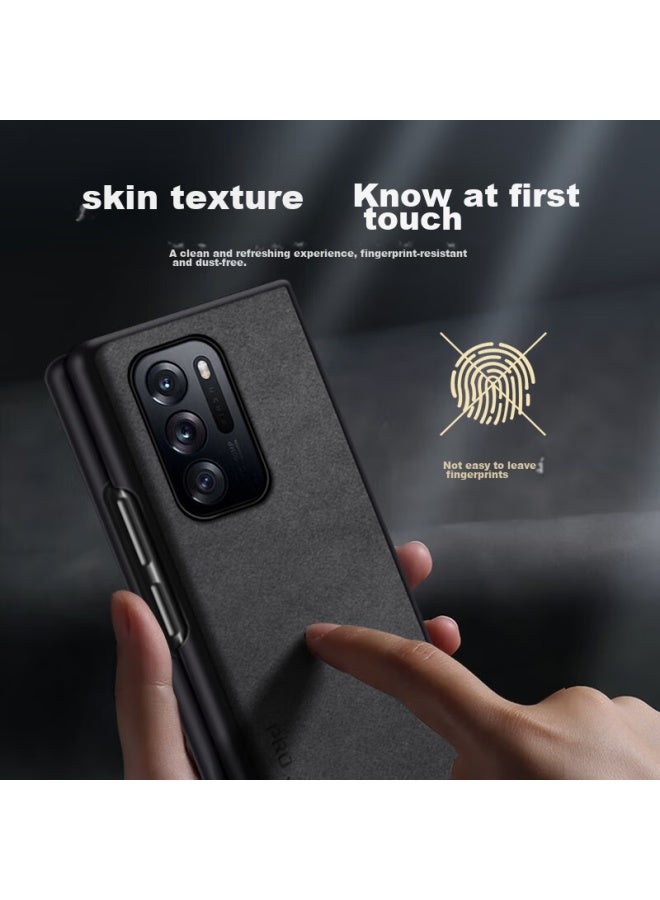 Shangsu, Suitable For Oppo Find N Phone Case, Oppo Find N Protective Cover, Sheepskin Leather Left And Right Folding Style, Silicone Soft Shell, Shockproof, Wear-resistant, For Women And Men, Outer Case, Starry Black - Image 3