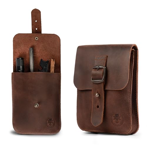 Valhalla Gear Holster Pouch Handmade from Full Grain Leather Durable Waist Bag for Coins Change Headphones Personal Items Conveniently Attaches to Belt Bourbon Brown - Image 1