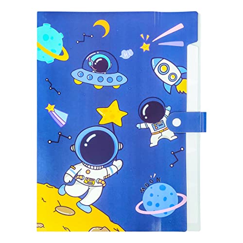 PARTEET Space Theme File Folder with Button Lock – Pack of 1 Pc Certificates Holder with 5 Pockets, Office Documents File, Expandable Folders for Documents, Travel File Organizer Bag - Image 1