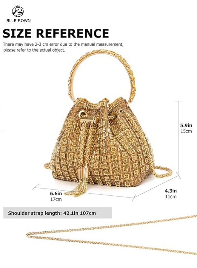 بليه روان حقيبة يد نسائية فاخرة ذهبية متلألئة حقيبة يد نسائية فاخرة فاخرة للسيدات حقيبة سهرة أنيقة من الألماس مع حقيبة أزياء من حجر الراين مع سلسلة من أحجار الراين اللامعة لحقائب السيدات للسهرات لحفلات الزفاف - Image 5
