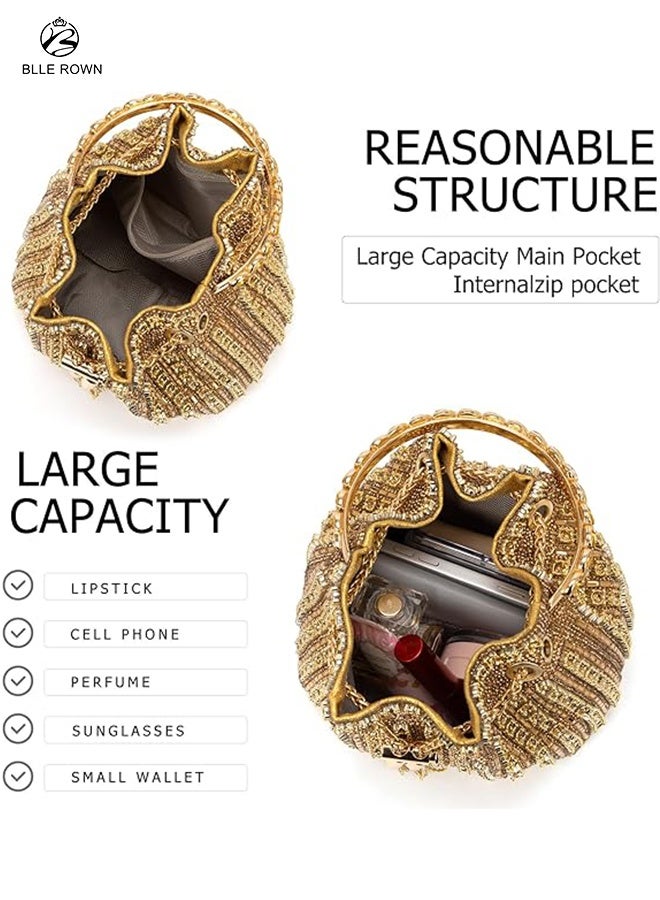 بليه روان حقيبة يد نسائية فاخرة ذهبية متلألئة حقيبة يد نسائية فاخرة فاخرة للسيدات حقيبة سهرة أنيقة من الألماس مع حقيبة أزياء من حجر الراين مع سلسلة من أحجار الراين اللامعة لحقائب السيدات للسهرات لحفلات الزفاف - Image 3