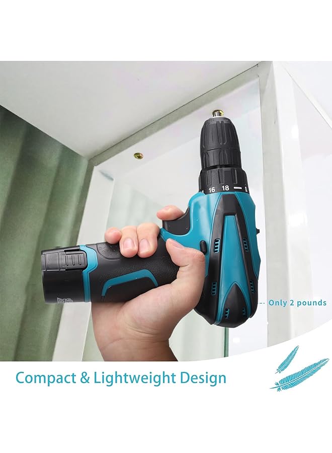 WEMART 12V Cordless Drill Set Electric Drill With Battery And Charger Home Power Drill 3 8 Inch Keyless Chuck 2 Variable Speed 18+1 Position Led Light And 24Pcs Accessories Blue - Image 3