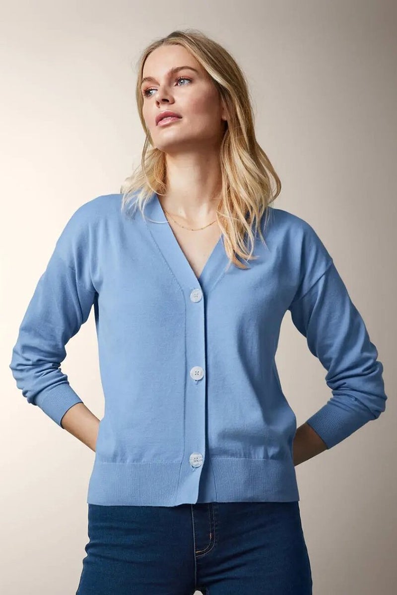 Tchibo Women Solid Long Sleeve Cardigan, Light Blue  - Image 1