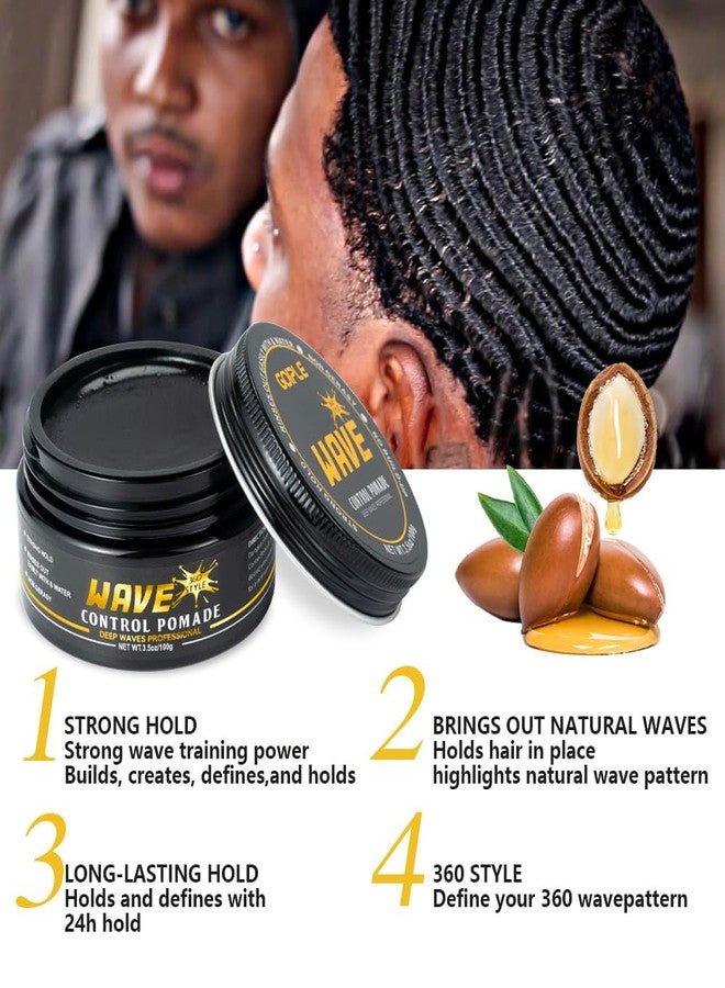 Goiple Wave Pomade for Men Strong Hold Easy Wash 360 Wave Training Hair Cream, Waves Grease for Men Promotes Layered Waves, Moisture, Control and Silky Shine, Wave Kit Curved Medium Waves Brush Silky Durag - Image 3