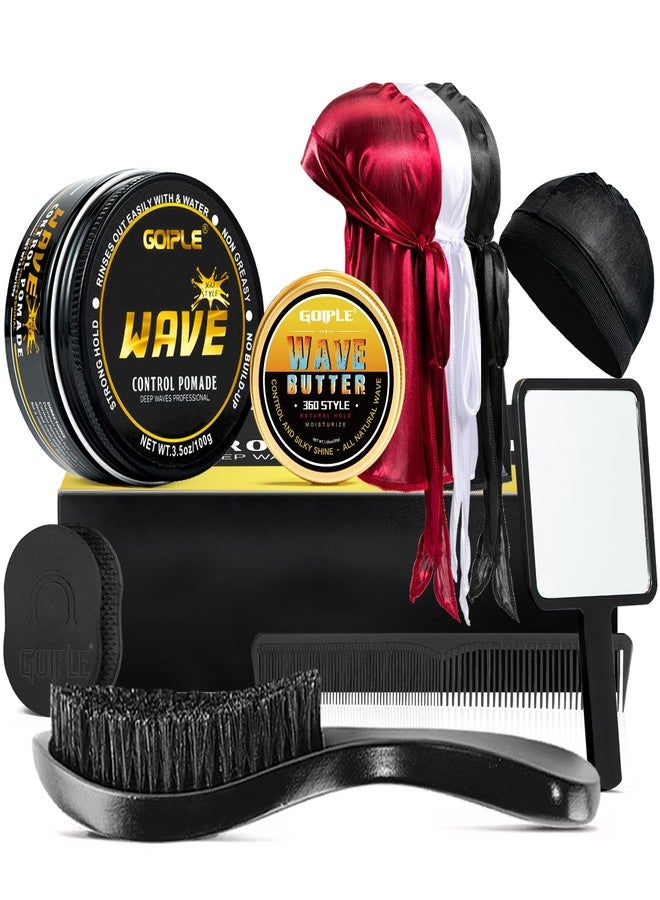 Goiple Wave Pomade for Men Strong Hold Easy Wash 360 Wave Training Hair Cream, Waves Grease for Men Promotes Layered Waves, Moisture, Control and Silky Shine, Wave Kit Curved Medium Waves Brush Silky Durag - Image 1