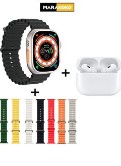 The smart package, the Ultra Watch, supports wireless charging, supports sports modes and calls, with seven Straps and earbuds Pro headset.