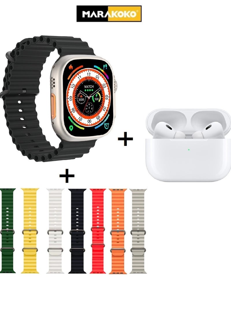 Marakoko - The smart package, the Ultra Watch, supports wireless charging, supports sports modes and calls, with seven Straps and earbuds Pro headset. - Image 1